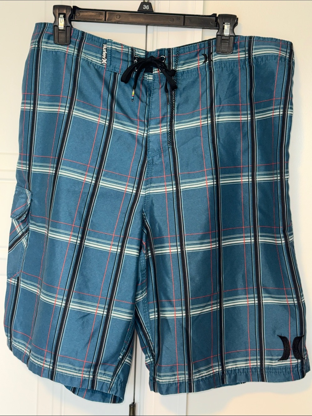 Hurley Men’s Teal Plaid Board Shorts 36